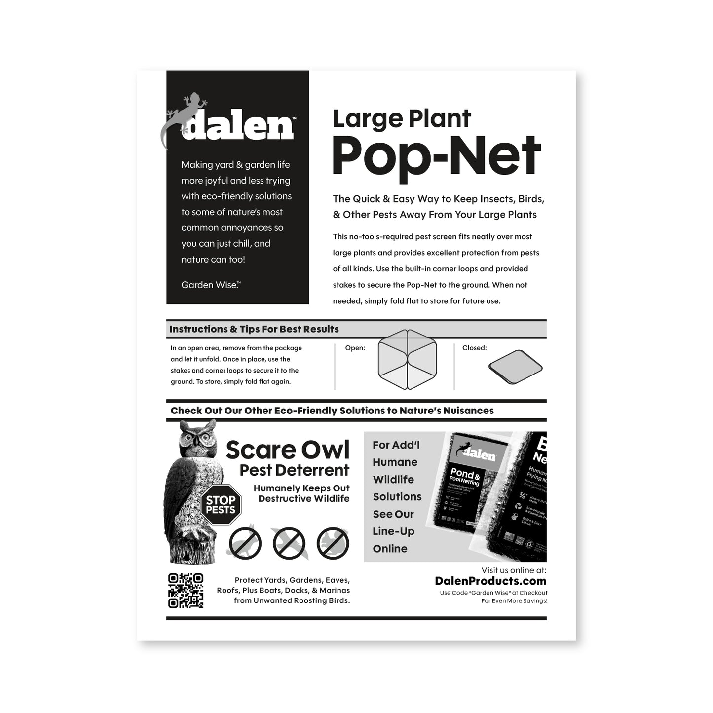 Dalen Pop-Net Multi-Size Pop-Up Garden Screen Cover Pest & Hail Barrier