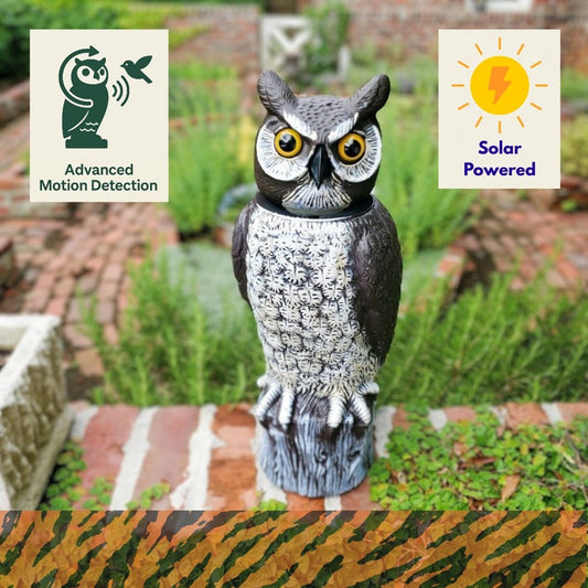 Dalen Tiger Owl 18in Solar Motion Owl Decoy with Motion-Sensing Rotating Head