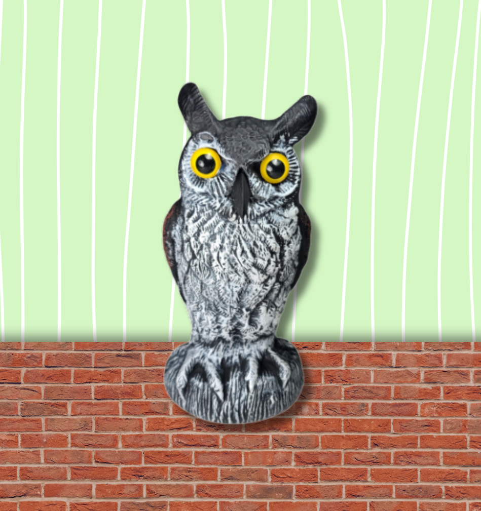 Baby Scarecrow Owl, 10.6", Great Horned Owlet Decoy Bird Deterrent