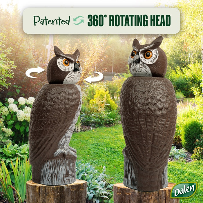 Rotating Head Owl Decoy - 18" Natural Enemy Lifelike Fake 360° Scarecrow Bird