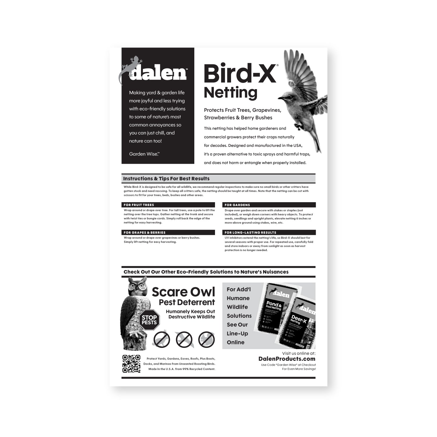 Dalen Bird-X Protective Mesh Netting Multi-Size Bird Barrier for Gardens