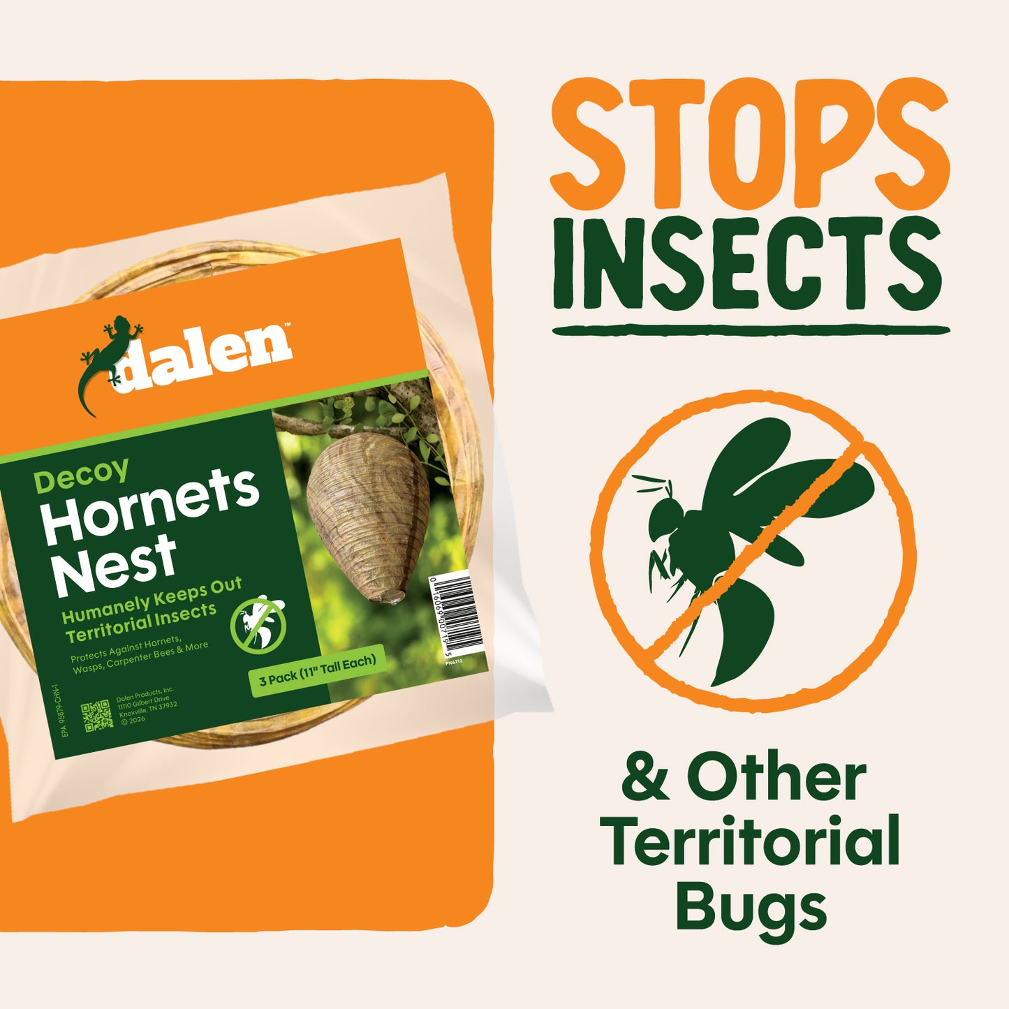 Dalen Fake Hornet's Nest 3-Pack Chemical-Free Wasp & Bee Repellent Decoy