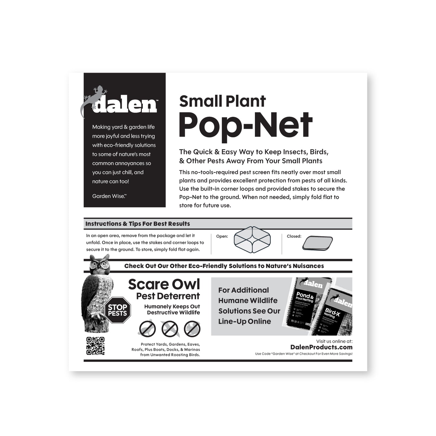 Dalen Pop-Net Multi-Size Pop-Up Garden Screen Cover Pest & Hail Barrier