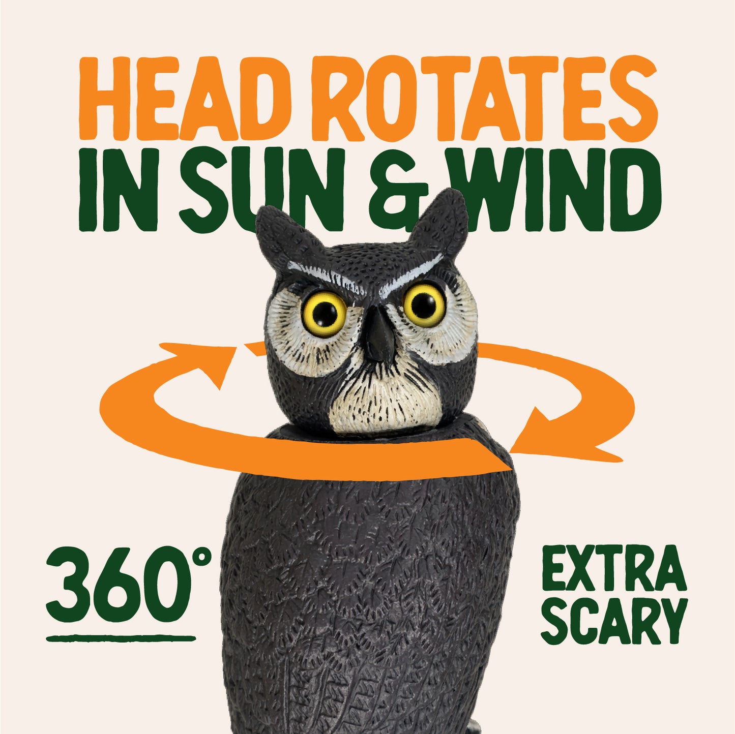 Dalen 18in Sol-R Solar & Wind-Powered Owl Decoy Bird Deterrent