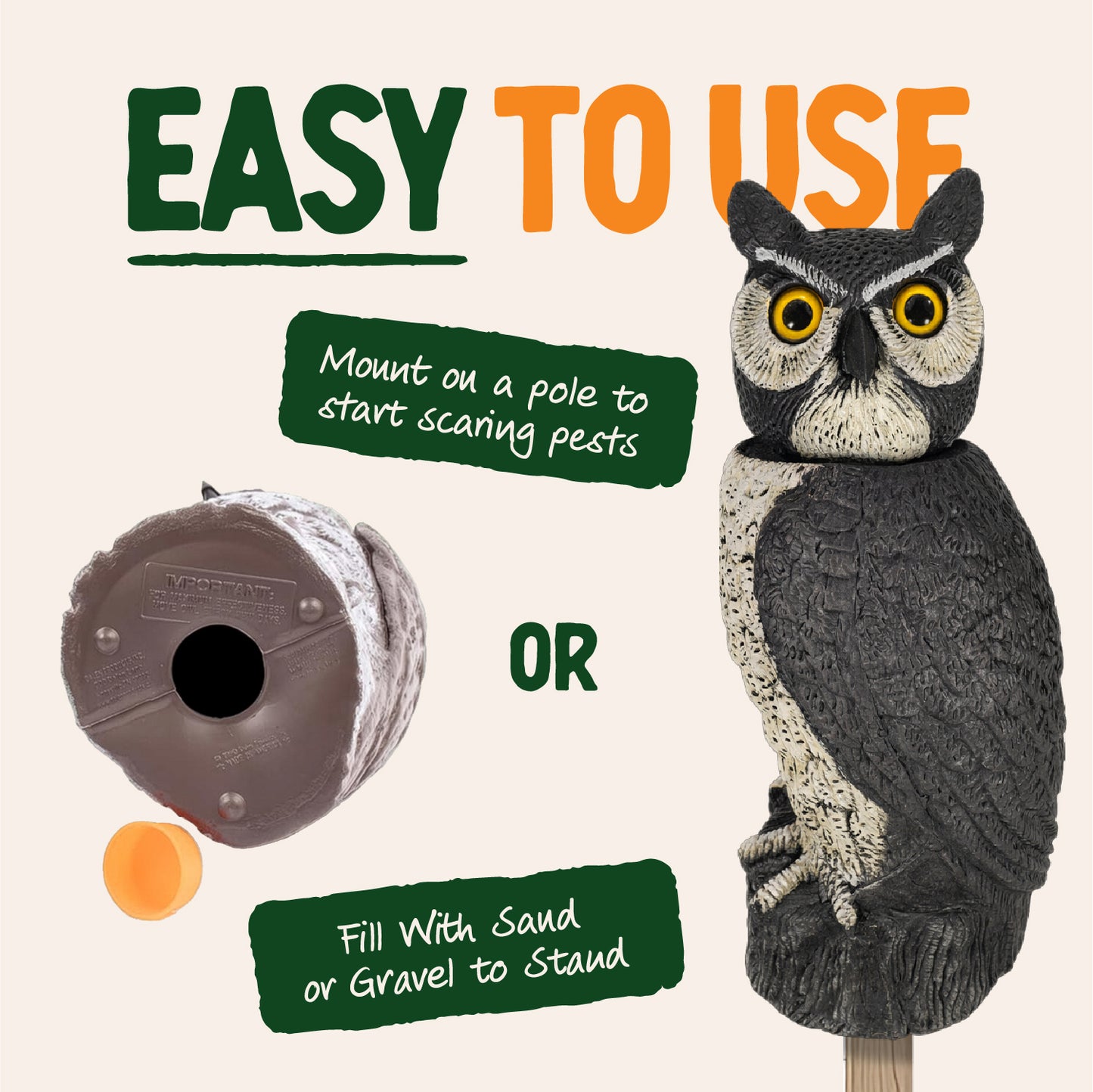 Dalen 18in Sol-R Solar & Wind-Powered Owl Decoy Bird Deterrent