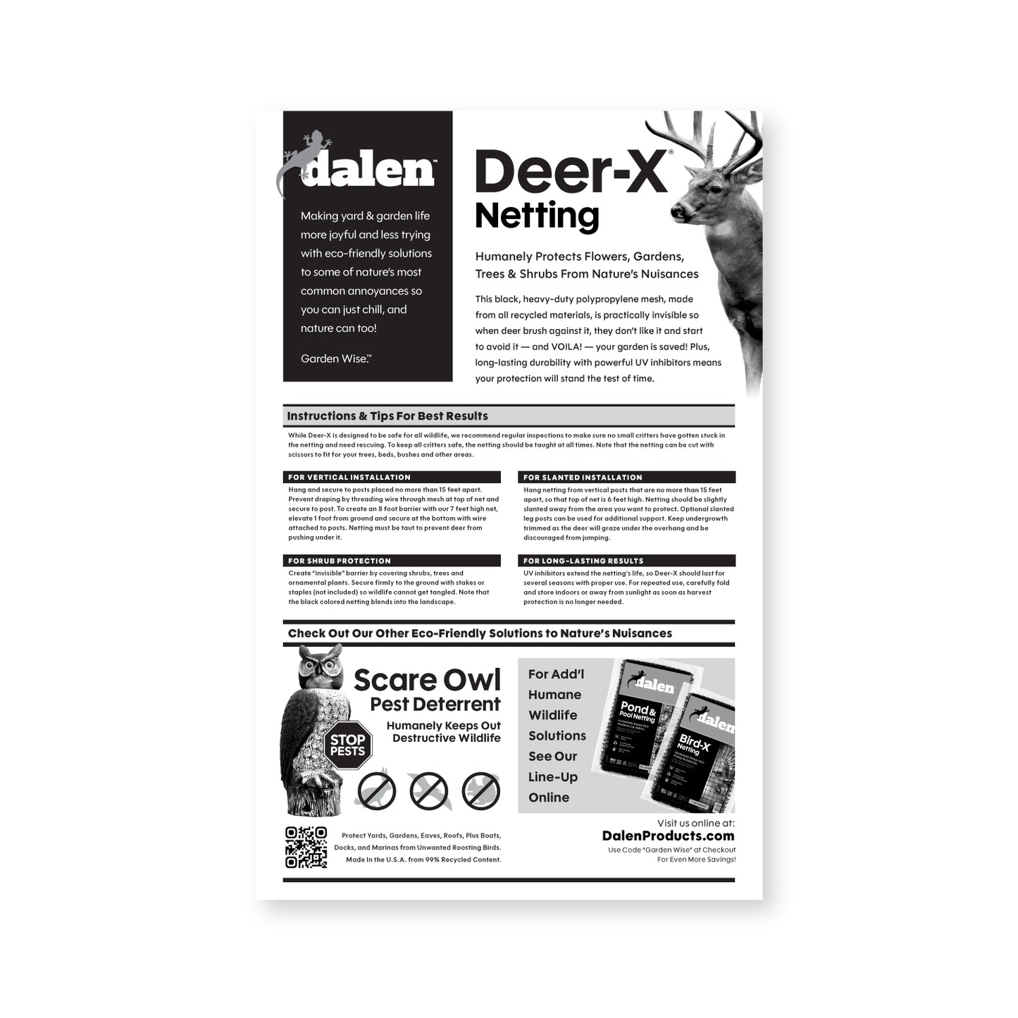 Dalen Deer-X Heavy-Duty Black Deer Netting UV-Resistant Barrier