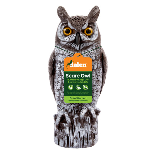 Great Horned Owl Decoy, 16", Lifelike Hand-Painted Stationary Scarecrow Bird, by Dalen Products