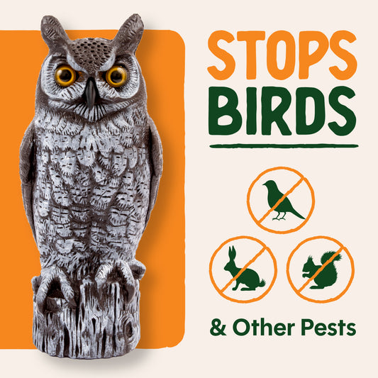 Great Horned Owl Decoy, 16", Lifelike Hand-Painted Stationary Scarecrow Bird, by Dalen Products
