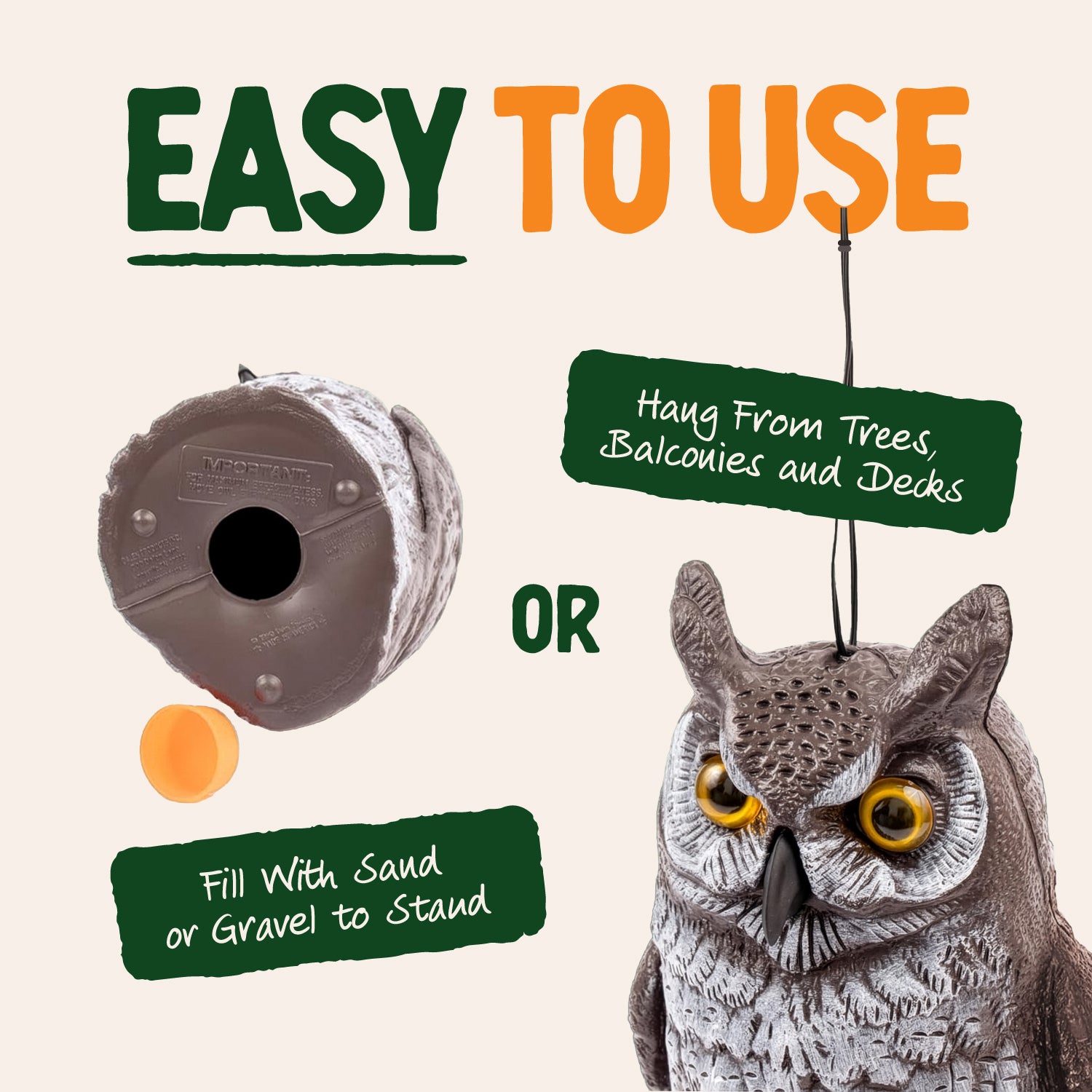 Dalen 16in Great Horned Owl Decoy Hand-Painted Bird & Pest Deterrent