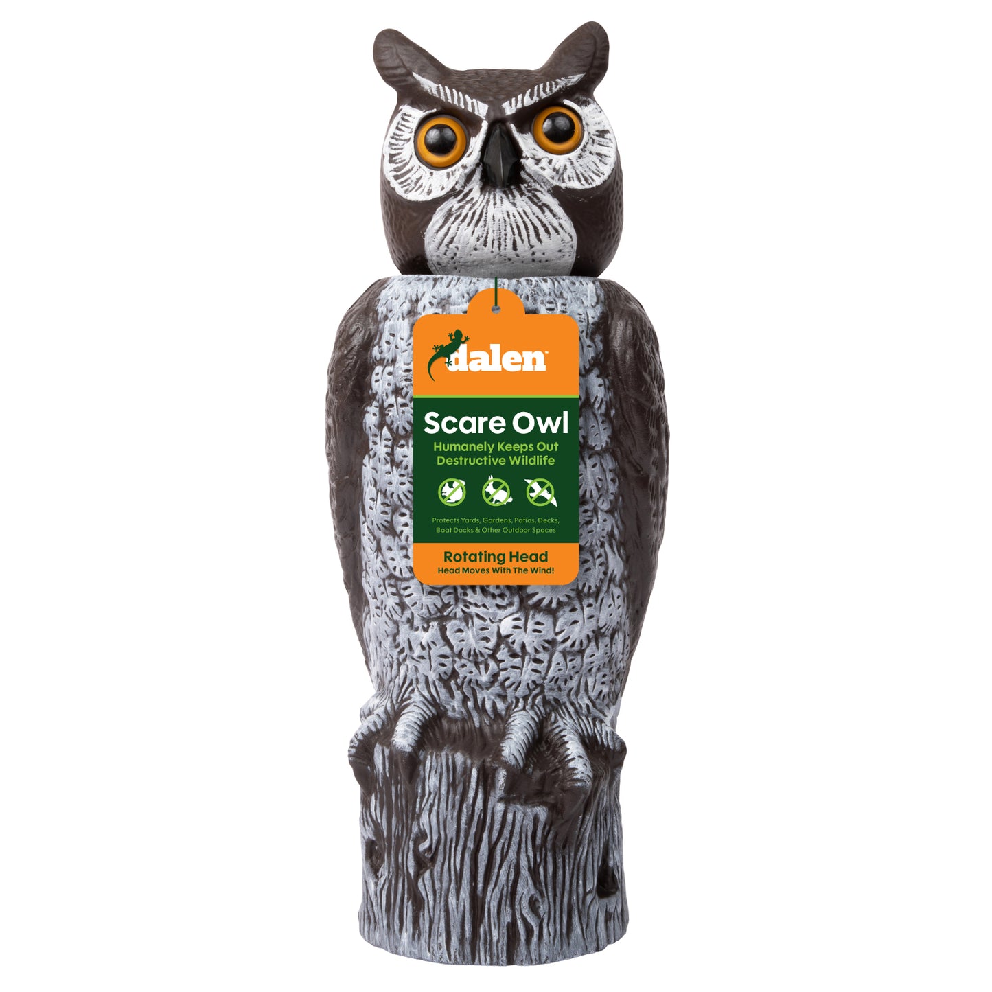 Dalen 18in Rotating Head Great Horned Owl Decoy Chemical-Free Bird Deterrent