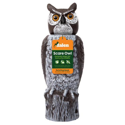 Dalen 18in Rotating Head Great Horned Owl Decoy Chemical-Free Bird Deterrent