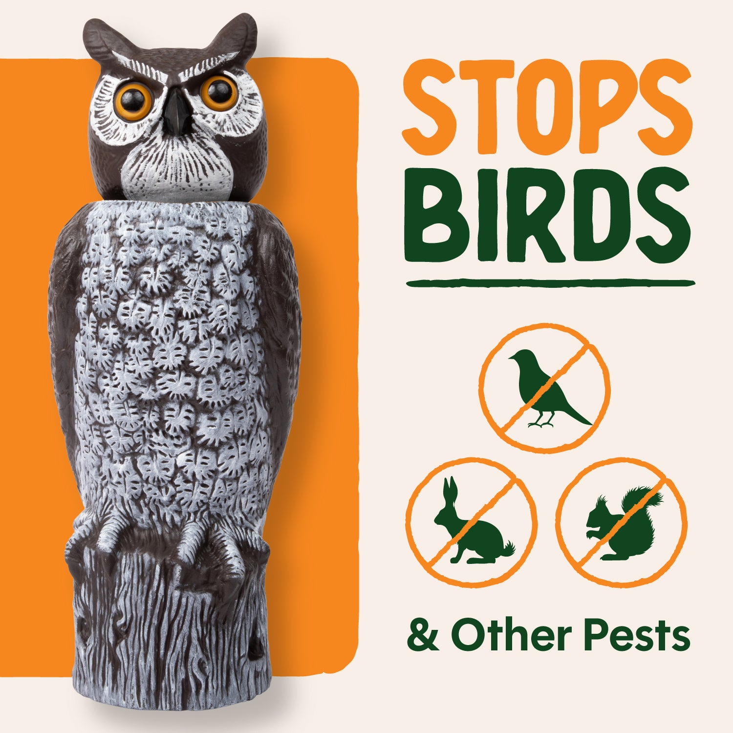 Dalen 18in Rotating Head Great Horned Owl Decoy Chemical-Free Bird Deterrent