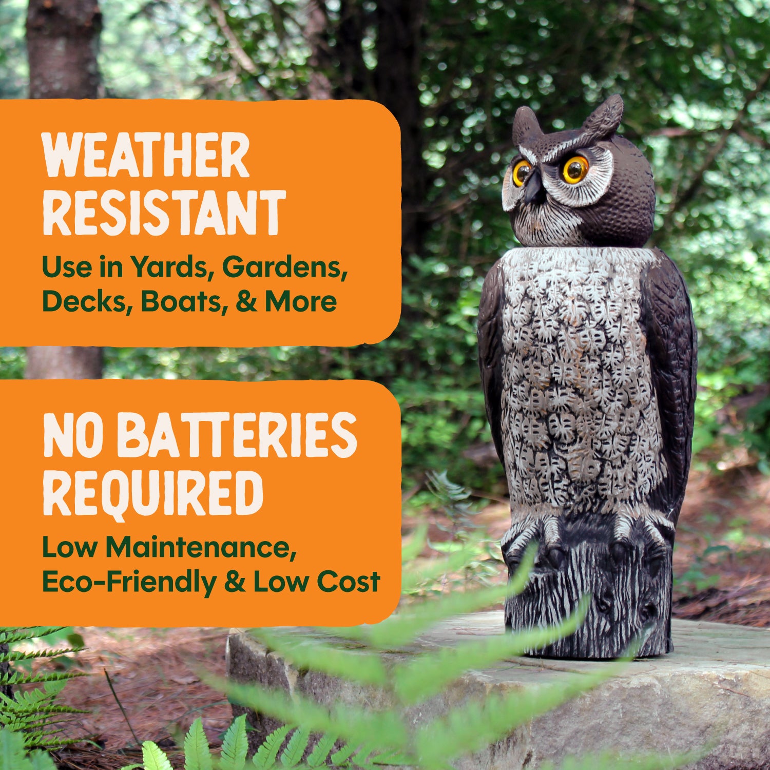 Dalen 18in Rotating Head Great Horned Owl Decoy Chemical-Free Bird Deterrent